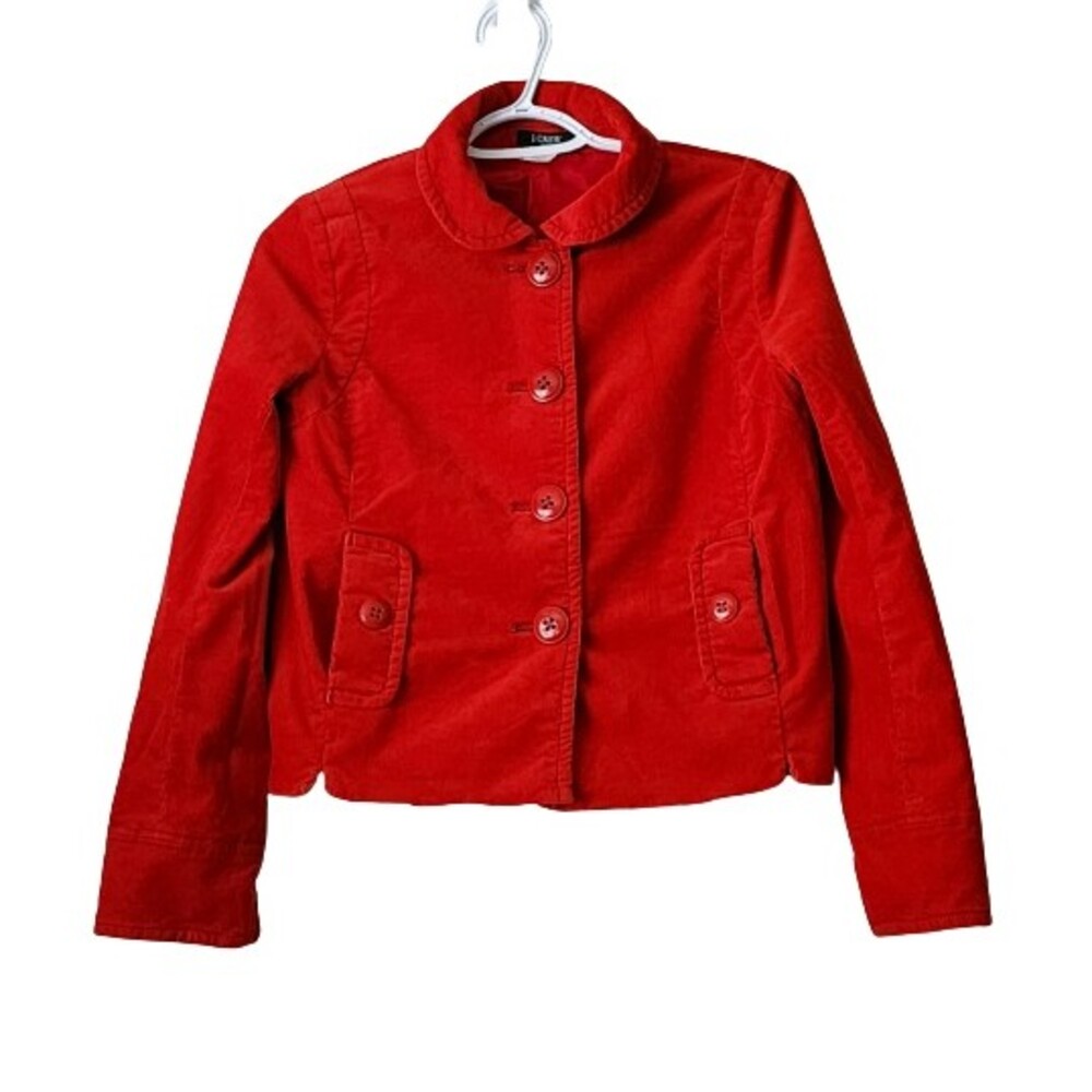 J. Crew Womens Corduroy Button-Up Short Jacket Red Cotton-Blend Washable Size 0